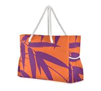 aidingzhi Purple bamboos Leaves Portable Beach Totes Bags with side pocketes Shoulder Weekender Overnight for Pool Gym Grocery Travel