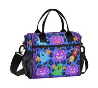 aidingzhi Purple-blue Leopard Print Halloween Pumpkin Lunch Bags Lunch Bag with Bottle Holder with Shoulder Strap Adults Office S