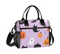 aidingzhi Purple Halloween Cartoon Illustration Lunch Box for Girls with Zipper Womens Lunchbox with Shoulder Strap Lady Gym M