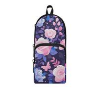 aidingzhi Purple Peach Elegant Blooms Nylon 3 Compartments Big Pencil Bags Multi-purpose and aesthetic Mesh Pen Pencil Case Stationery Bag for Elementary