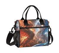 aidingzhi Red and Blue Ice and Fire Phoenix Lunch Bags for Women Adjustable Insulated Lunch Box Tote Bag with Shoulder Strap Teenage Kitchen S