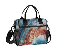 aidingzhi Red and Blue Marble Texture Lunch Bag for Women Adjustable Large Lunch Tote with Shoulder Strap Female Work S