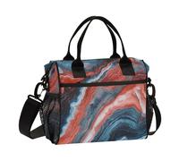 aidingzhi Red and Blue Marble Texture Lunch Bags Adjustable Womens Lunchbox with Shoulder Strap Woman Work S
