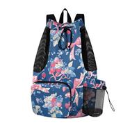 aidingzhi Red and Blue Romantic Bow for Valentine's Day Drawstring Beach Bags Summer Camp Bag With Water Bottle Pocket Waterproof