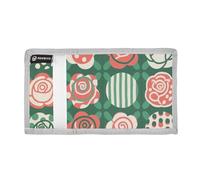 aidingzhi Red and Green Polka Dot Rose Flowers trifold billfold for women pop lighweight billfold with lanyard Christmas presento