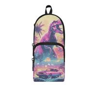 aidingzhi Retro 90s Dinosaur Car Colorful Nylon 3 Compartments Zipper Pencil Bag Multi-purpose and aesthetic Pencil Cases For Girls Stationery for Office
