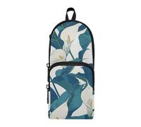 aidingzhi Retro Calla Lily Flowers White Green Nylon 3 Compartments Pencil Bags For Boys Multi-purpose and aesthetic Zipper Mesh Pencil Case School Stationery for Office