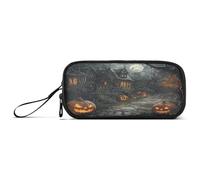 aidingzhi Retro Evil Pumpkin Halloween Path Nylon Large Pencil Bags Large Capacity College Pencil Case Stationery Organizer for Preppy School Women