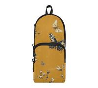 aidingzhi Retro Sage Gold Little Flowers Butterflies Nylon 3 Compartments Pencil Bags For Girls Large Capacity College Pencil Case School Stationery for Office