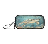 aidingzhi Retro Sea Turtle Ocean Nylon Teen Pencil Bag Large Capacity Pencil Case Organizer Stationery for High School Woman