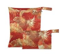 aidingzhi reusable baby wet bag 2 Pack travel essentials for babies with handles for travel, daycare (Chinese Phoenix Auspicious Clouds Red Gold)