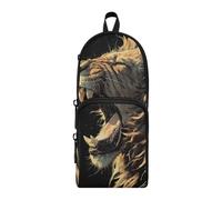 aidingzhi Roaring Lion Black Nylon 3 Compartments School Pencil Bag Big Capacity Pencil Case For Girls Stationery Organizer for Middle School