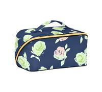 aidingzhi Rose Lime Green and Navy Blue Cosmetics Bag with dividers Essentials Case Cosmetic Makeup Bag with Compartments & Handle