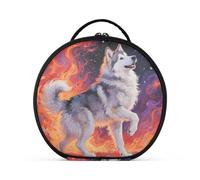 aidingzhi Siberian Husky with Fire Toiletry Bag Travel-Size Accessories Large Make Up Bags For Women with adjustable dividers 11 IN