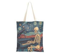 aidingzhi Skeleton Play The Piano Starry Sky Medium Canvas Tote Bag reusable Tote Bag For Women Canvas Grocery & Farmers Market 16"x15" school essential