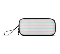 aidingzhi Soft Color Pink Green Stripe Nylon Pencil Bag For Kids Large Capacity Zip Pencil Case Stationery for Elementary Women