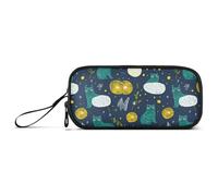 aidingzhi Space Aliens Cats Green Nylon Teen Pencil Bag High Capacity Big Zipper Pencil Case School Stationery for Office Nurse