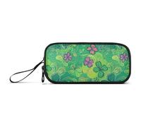 aidingzhi St Green Clovers Nylon Large Zipper Pencil Bag High Capacity Slot Pencil Case Stationery Organizer for College Teen Girls