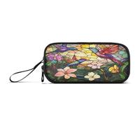 aidingzhi Stained Glass Beautiful Birds Colorful Flowers Nylon Large Pencil Case Pencil Bag Large Capacity Pencil Cases For School Stationery Bag for Middle School Kids