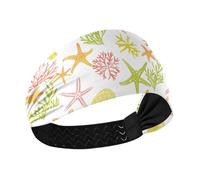 aidingzhi Style Coral Starfish Shells Animals Soft Green Yellow Moisture Wicking comfortable headbands for women Elastic head bands for women for tennis Football Running tennis