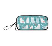 aidingzhi Sweet American Curlcats Turquoise Nylon Zippered Pencil Bag Big Capacity Pencil Case For Boys Stationery for Office Teen