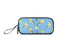 aidingzhi Sweet American Goldfinch Birds Blue Nylon Pencil Bag School High Capacity Zipper Mesh Pencil Case Stationery Bag for Elementary Woman