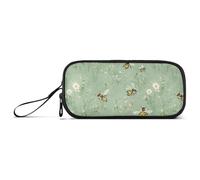aidingzhi Sweet Bees Sage Green Nylon Boys Pencil Bag Large Capacity Mesh Pen Pencil Case School Stationery for College Teacher