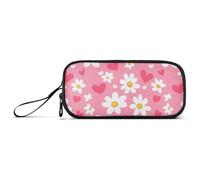 aidingzhi Sweet Daisy Valentine's Day Heart Nylon Pencil Bag With Handle Large Capacity Pencil Case With Compartments Stationery Organizer for College Boys, 1 size, Stationery