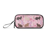 aidingzhi Sweet Flowers Cats Peach Nylon Pencil Bags For Boys Large Capacity College Pencil Case Stationery Organizer for Elementary Teacher, Sweet Flowers Cats Peach, 1 size, Stationery