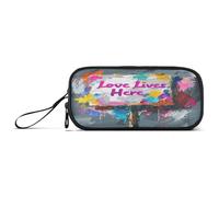 aidingzhi Text Love Lives Here Nylon Pencil Bag Large Capacity Large Pencil Case Stationery Bag for College Student