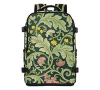 aidingzhi Travel Backpack for Men Women, Airplane Approved Stylish (longwword) 20L with Water Bottle Pocket Laptop Bag 16 Inch, Pink Carnation Green Leaves William Morris