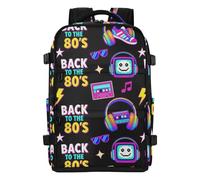 aidingzhi Travel Backpack for Men Women, TSA Friendly Flight Approved Sleek (longwword) 20L with Water Bottle Pocket Laptop Bag 15.6 Inch, Back To The 80s Disco