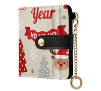 aidingzhi Trendy Ladies Folding Coin Wallet Portable Minimalist PU Leather Wallet for Men Women Travel-Happy New Year Christmas Tree Ivory