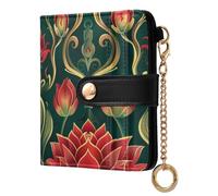 aidingzhi Trendy Ladies Premium Foldable Wallet Waterproof Minimalist PU Leather Wallet for Men Women Travel-Water Lily Red Vintage Green