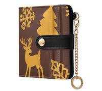 aidingzhi Trendy Women's Compact Folding Wallet Unique PU Leather Wallet With Card Slots for Women Girls-Winter Santa Snowflake Turmeric Dark Brown