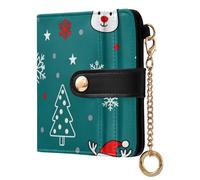 aidingzhi Trendy Women's Folding Wallet With Card Slots Convenient Minimalist PU Leather Wallet for Women Boys Girls-Cyan Snowflake and Deers New Year
