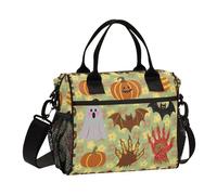 aidingzhi Vintage Brown Cartoon Halloween Lunch Bag Insulated with Water Bottle Holder Lunch Cooler Bag with Shoulder Strap Lady School M