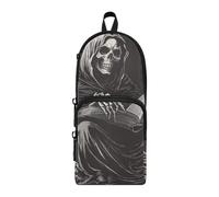 aidingzhi Vintage Hand-drawn Illustration Of A Grim Reaper Nylon 3 Compartments Large Pencil Bag Multi-purpose and aesthetic Pencil Case With Zipper Stationery Bag for Preppy School