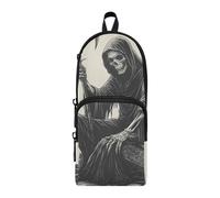aidingzhi Vintage Hand-drawn Illustration Of A Grim Reaper Nylon 3 Compartments Pencil Bags For Boys study&multifunctional Pencil Case For College Stationery Organizer for Preppy School