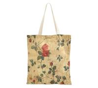 aidingzhi Vintage Retro Red Rose Canvas Bag sturdy Tote Bag With Pockets Christmas Retirement Shopping Beach Work 16"x15" school essential