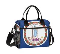 aidingzhi Virginia State Va Flags Blue Lunch Box for Women with Zipper Lunch Bag with Bottle Holder with Shoulder Strap Lady Travel S