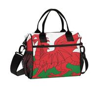aidingzhi Wales Flag Welsh National Dragon Lunch Bags for Men Eco-friendly Mens Lunchbox with Shoulder Strap Teachers Travel S