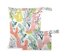 aidingzhi washable gym clothes bag 2 Pack wet bag for swimsuit with handles for daycare, baby diapers (Coral Seagrass Light Color)
