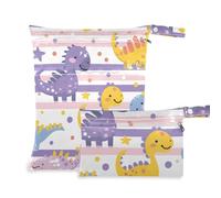 aidingzhi washable small dry bags 2 Pack diaper bag essential items with handles for baby diapers, gym (Cartoon Cute Dinosaurs Light Purple Stripes)