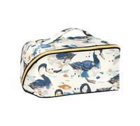 aidingzhi Watercolor Wild Duck Denim Cream White Makeup Bag with dividers Portable Large Make Up Bag Vertical Free-Standing