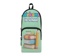 aidingzhi Welcome To School Book Green Nylon 3 Compartments Pen Storage Bag Big Capacity Pencil Case For School Stationery Organizer for Elementary