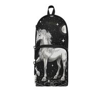 aidingzhi White unicorns Bohemian-style Poker Illustration Nylon 3 Compartments Pencil Bags For Teen Girls Big Capacity Pencil Case School Stationery for Elementary