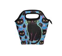aidingzhi women lunch bag with Curved handle lunch box cooler Water-Resistant mini cooler bag for Work Camping Cartoon Cute Angry Black Cat