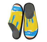 aidingzhi Women Slipper Indoor Slippers Memory Foam Fuzzy Slippers Soft House For Women Cozy, Graffiti Art Yellow Blue, 4-5