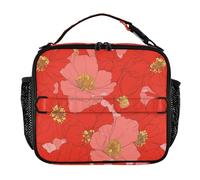 aidingzhi Womens Lunch Bags Water-Resistant Expandable Kids Lunch Box Adjustable Shoulder Strap Thermal Lunch Cooler for School/Picnic Big Red Bloom Flowers